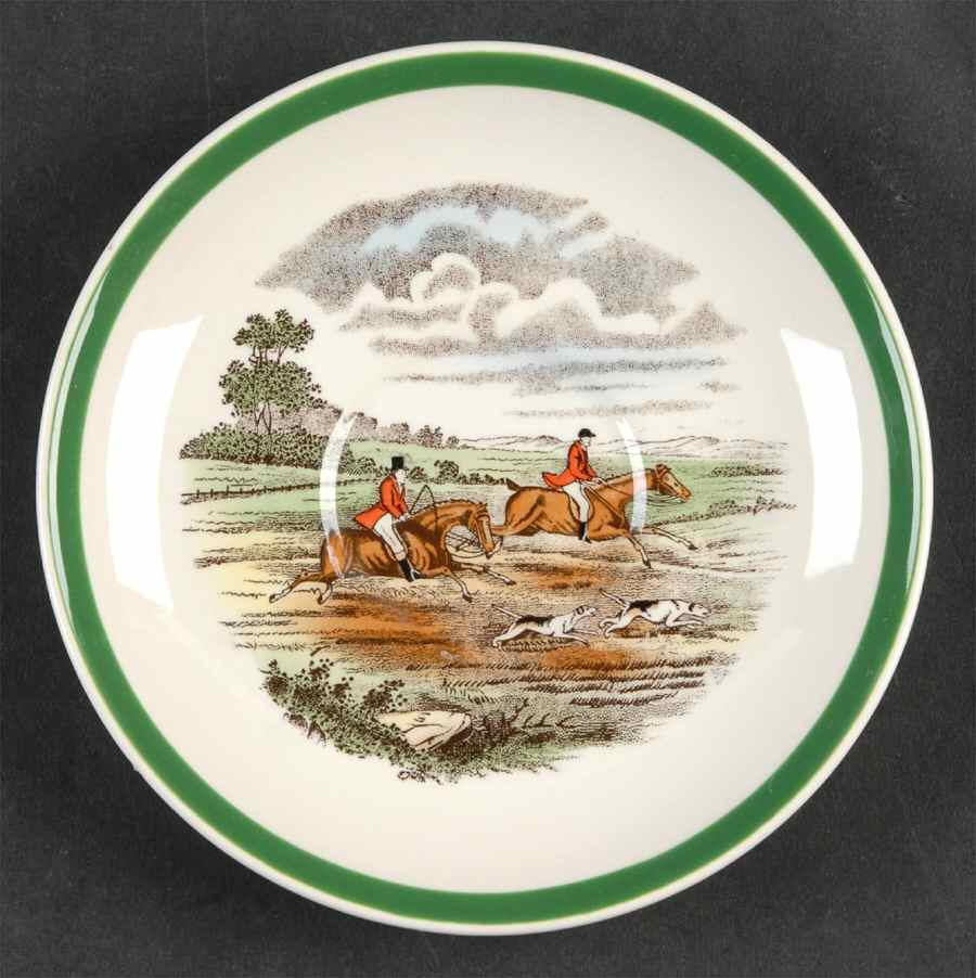 Herring Hunt, The Hunt (Green, Scalloped) Saucer for Flat Cup by Spode-1
