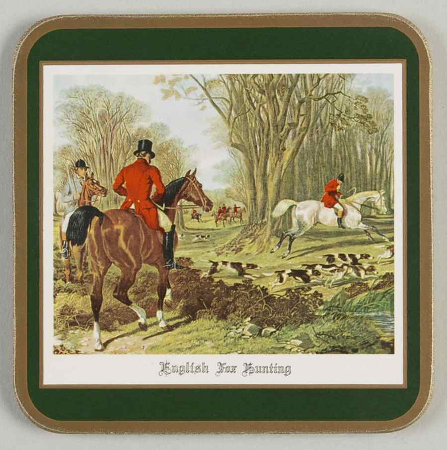 Herring Hunt, The Hunt (Green, Scalloped) Square Corkback Coaster by Spode-1