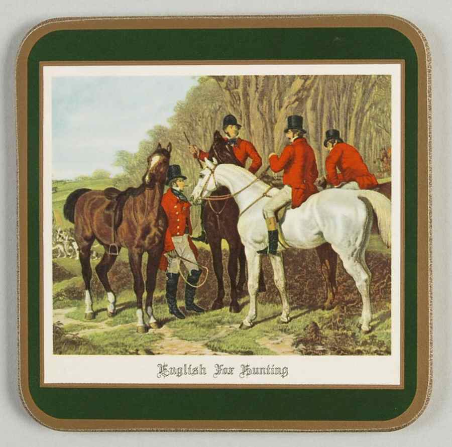 Herring Hunt, The Hunt (Green, Scalloped) Square Corkback Coaster by Spode-1