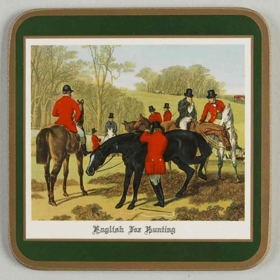 Herring Hunt, The Hunt (Green, Scalloped) Square Corkback Coaster by Spode-1