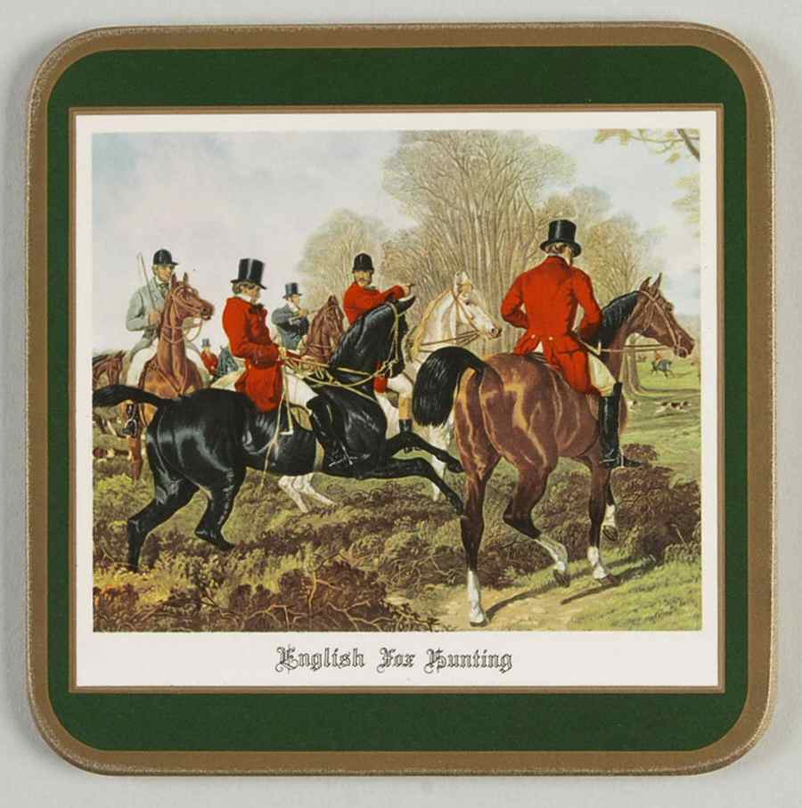 Herring Hunt, The Hunt (Green, Scalloped) Square Corkback Coaster by Spode-1