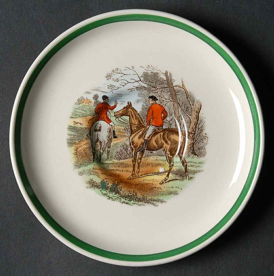 Herring Hunt, The Hunt (Green, Scalloped) Saucer for Footed Demitasse Cup by Spode-1