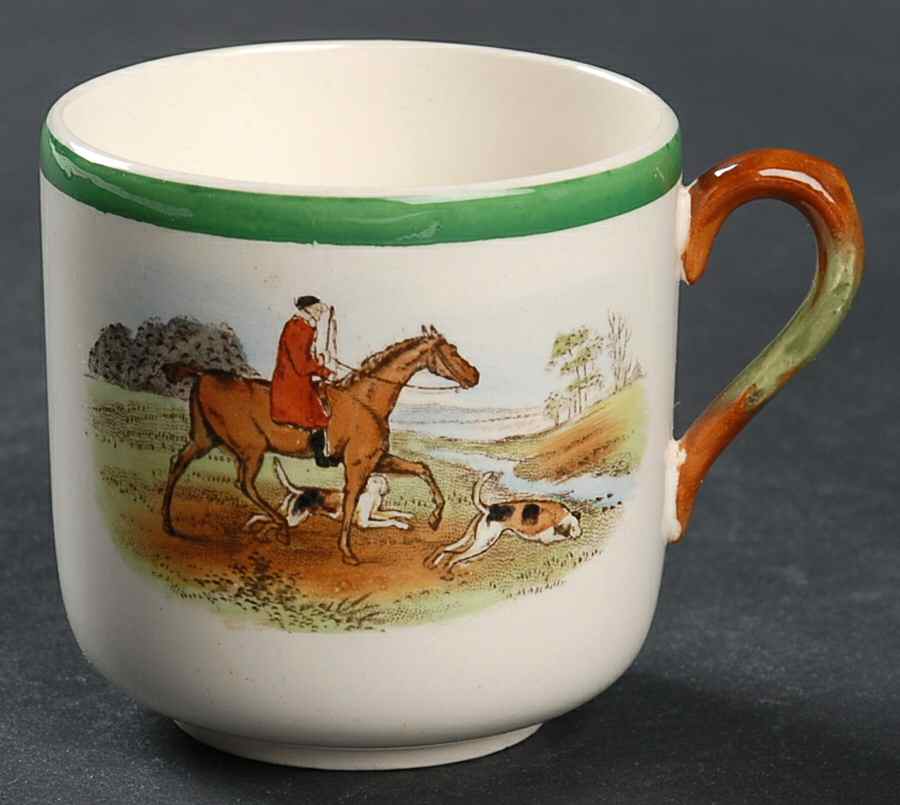 Herring Hunt, The Hunt (Green, Scalloped) Footed Demitasse Cup by Spode-1