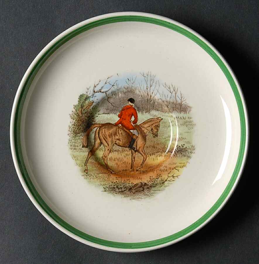 Herring Hunt, The Hunt (Green, Scalloped) Saucer for Footed Demitasse Cup by Spode-1