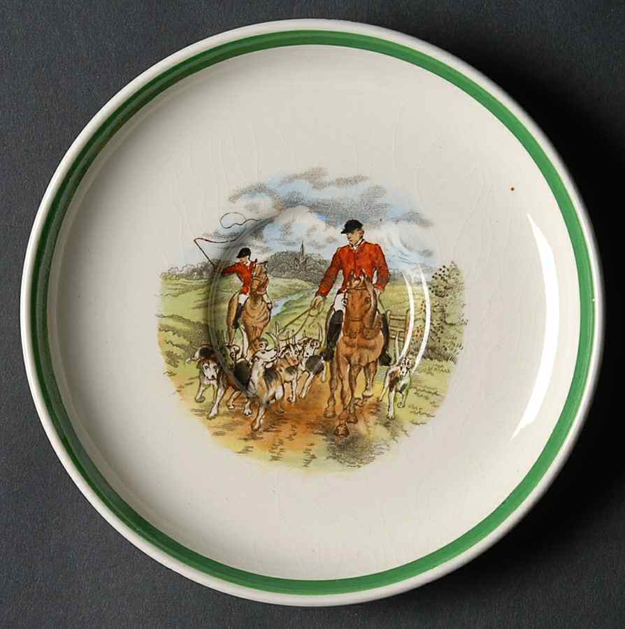 Herring Hunt, The Hunt (Green, Scalloped) Saucer for Footed Demitasse Cup by Spode-1