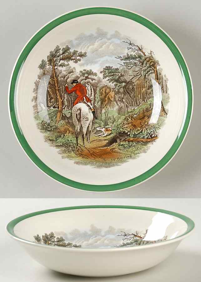 Herring Hunt, The Hunt (Green, Scalloped) Coupe Cereal Bowl by Spode-1