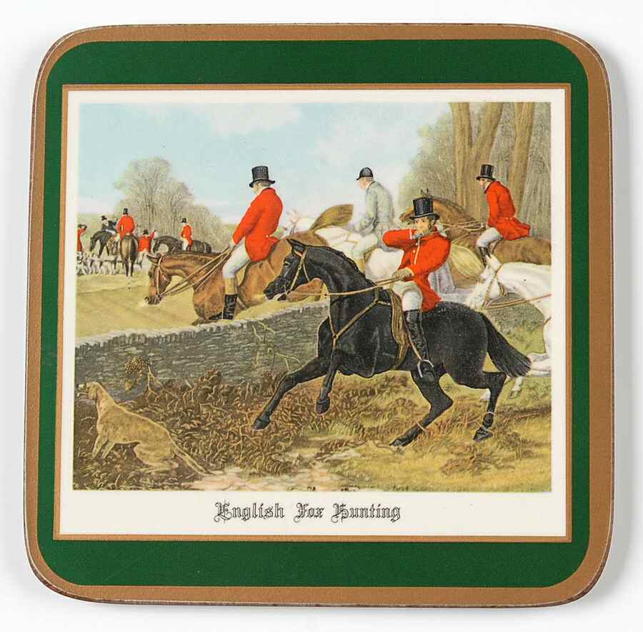 Herring Hunt, The Hunt (Green, Scalloped) Square Corkback Coaster by Spode-1