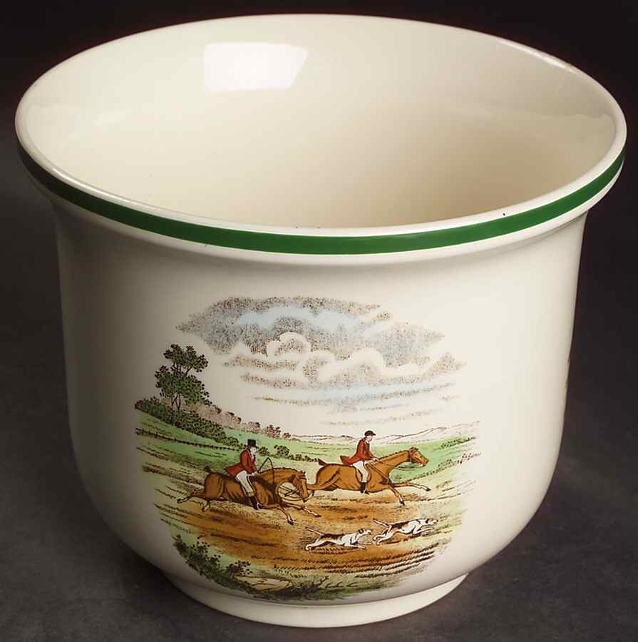 Herring Hunt, The Hunt (Green, Scalloped) Small Cachepot by Spode-1