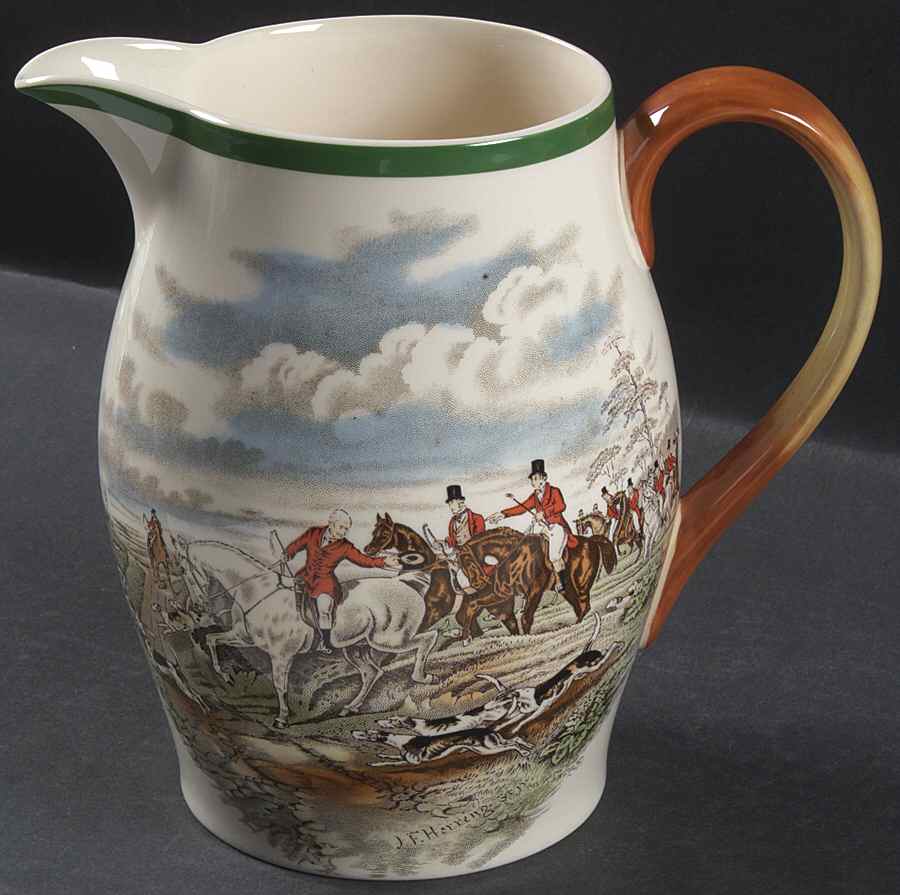 Herring Hunt, The Hunt (Green, Scalloped) 64 Oz Liverpool Jug by Spode-1