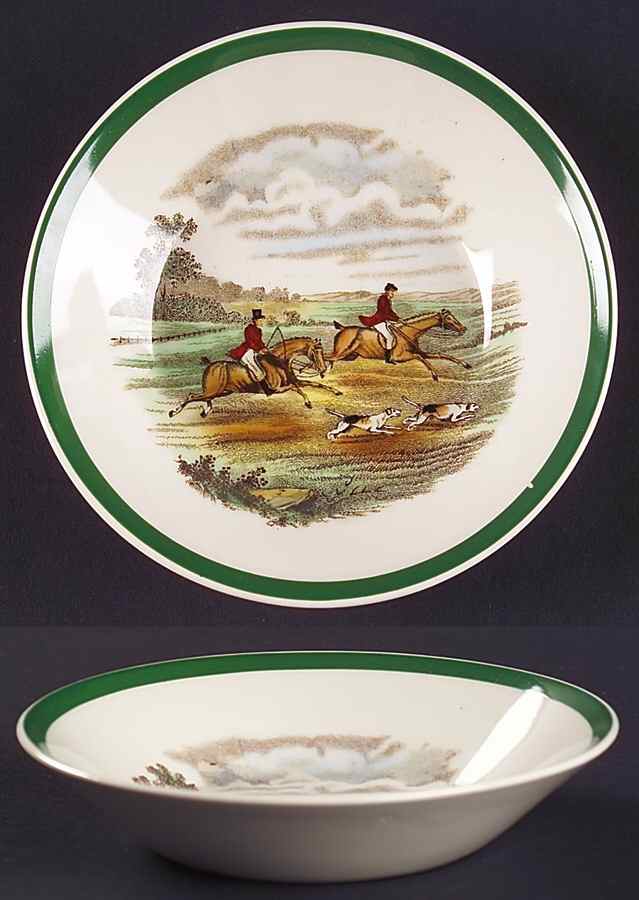 Herring Hunt, The Hunt (Green, Scalloped) Fruit/Dessert (Sauce) Bowl by Spode-1