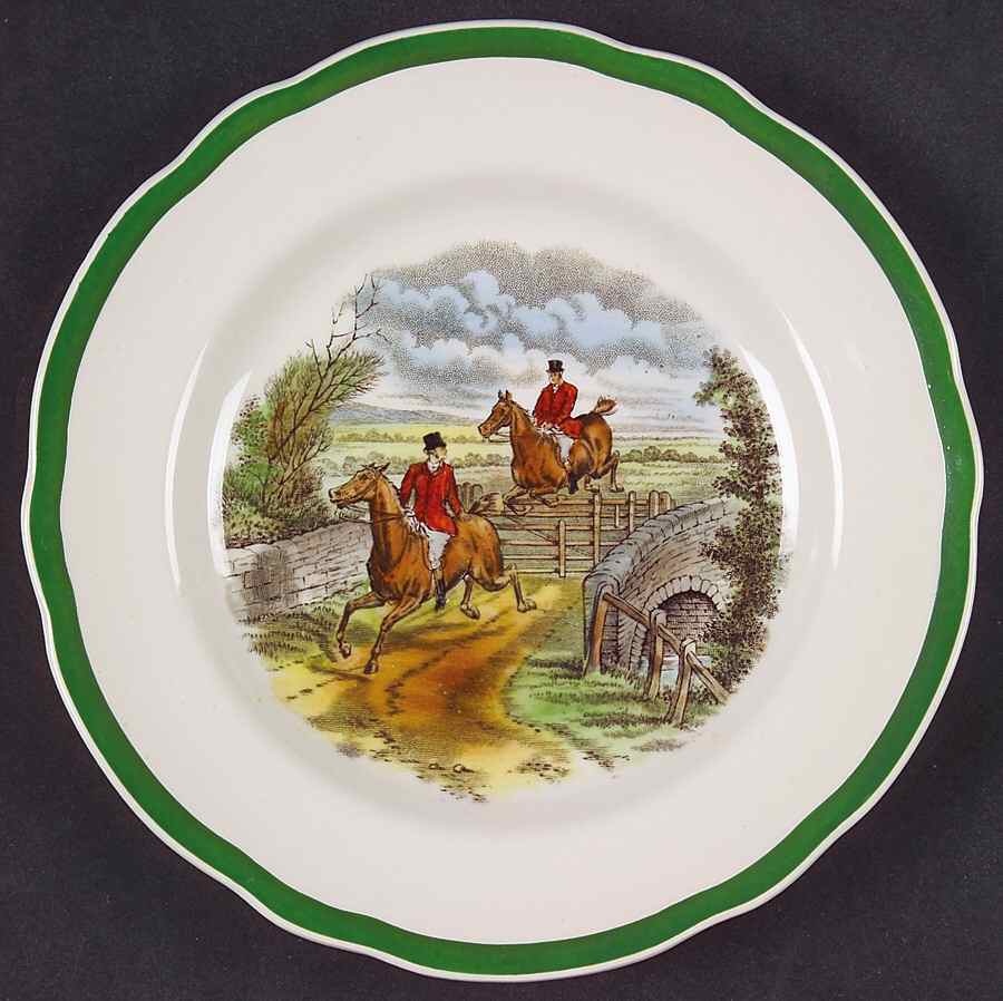 Herring Hunt, The Hunt (Green, Scalloped) Bread & Butter Plate by Spode-1