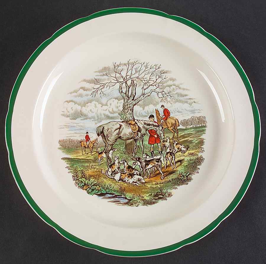 Herring Hunt, The Hunt (Green, Scalloped) 12" Chop Plate (Round Platter) by Spode-1