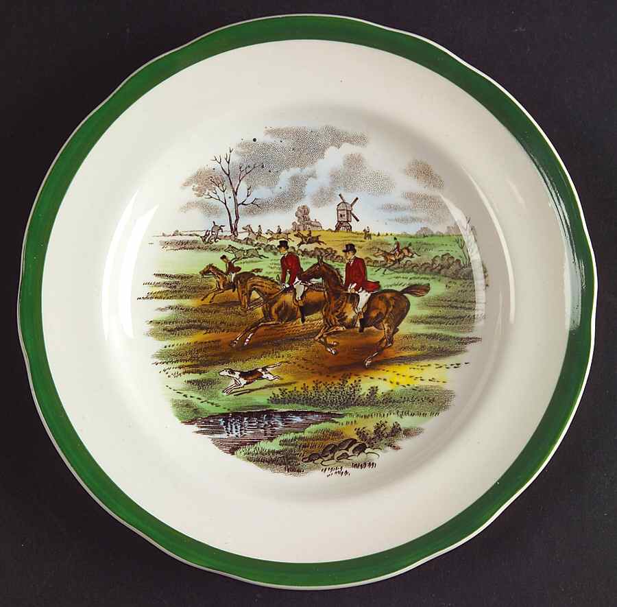 Herring Hunt, The Hunt (Green, Scalloped) Bread & Butter Plate by Spode-1
