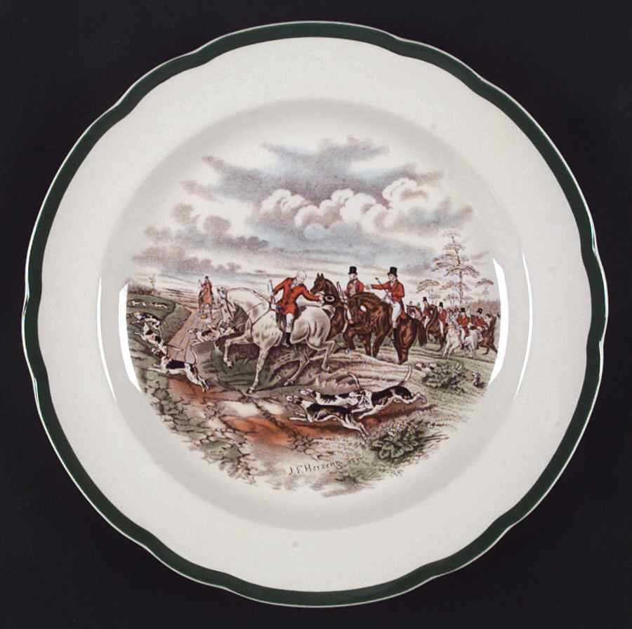 Herring Hunt, The Hunt (Green, Scalloped) Dinner Plate by Spode-1