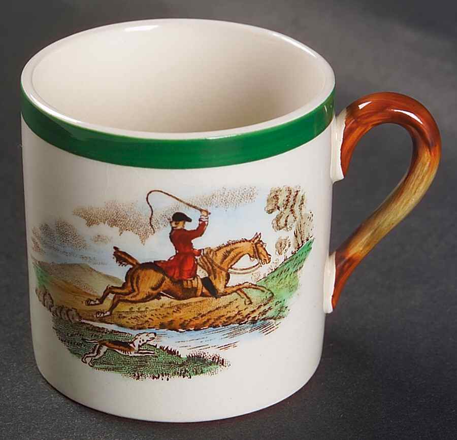 Herring Hunt, The Hunt (Green, Scalloped) Flat Demitasse Cup by Spode-1