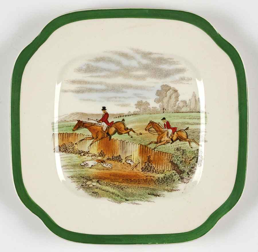 Herring Hunt, The Hunt (Green, Scalloped) Square Bread & Butter Plate by Spode-1
