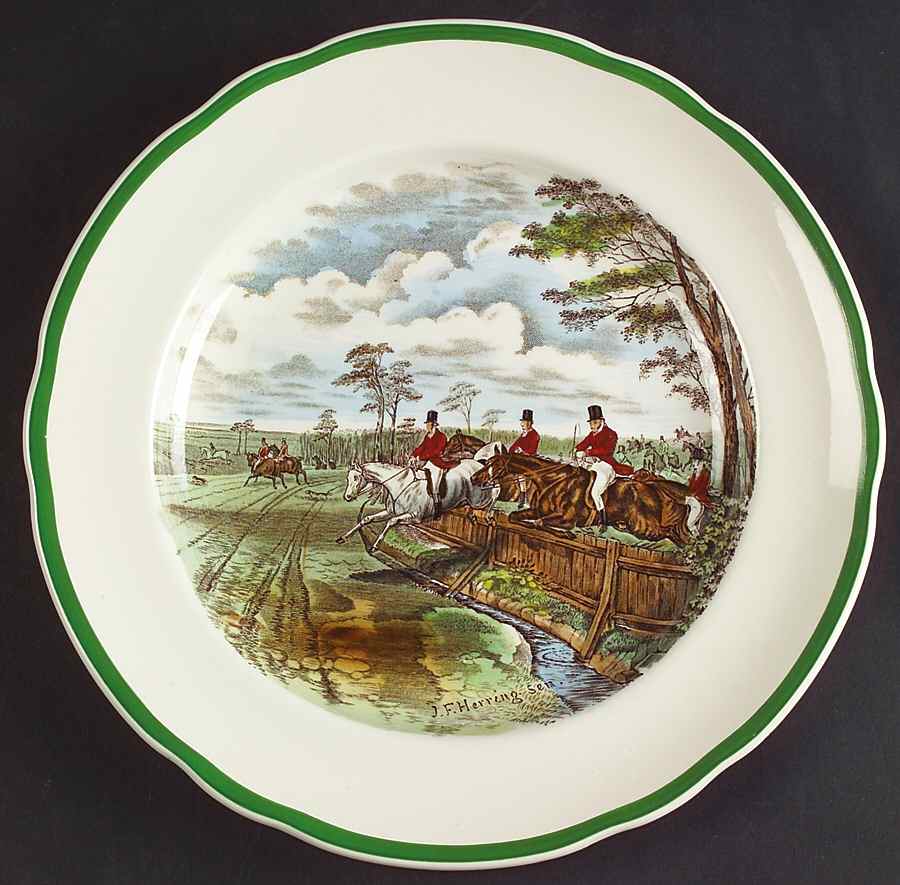 Herring Hunt, The Hunt (Green, Scalloped) Luncheon Plate by Spode-1