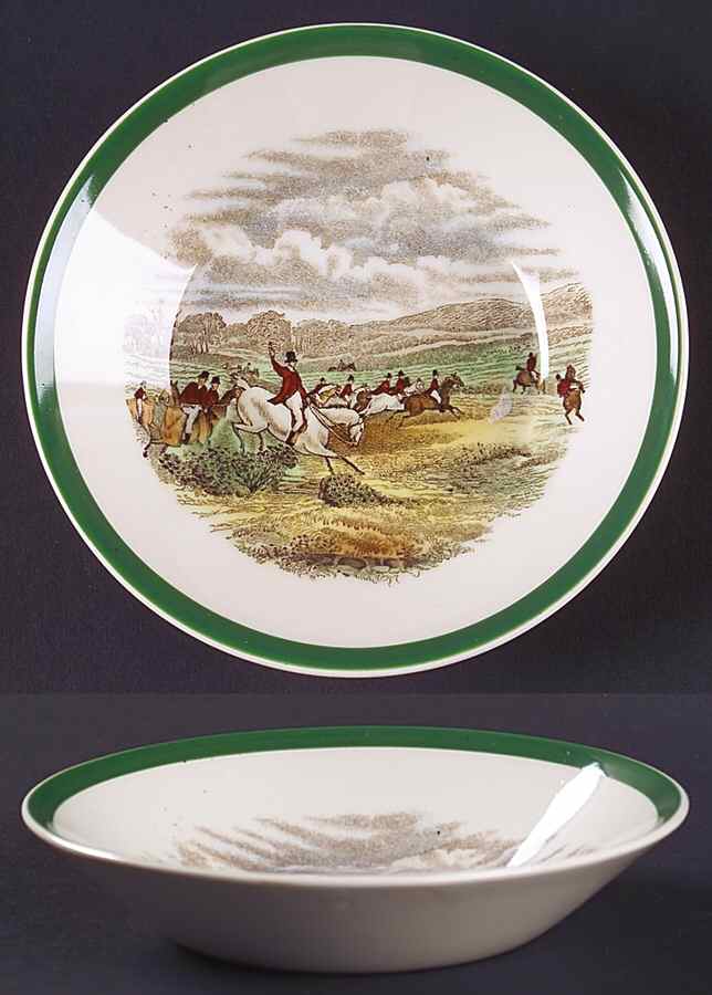 Herring Hunt, The Hunt (Green, Scalloped) Fruit/Dessert (Sauce) Bowl by Spode-1