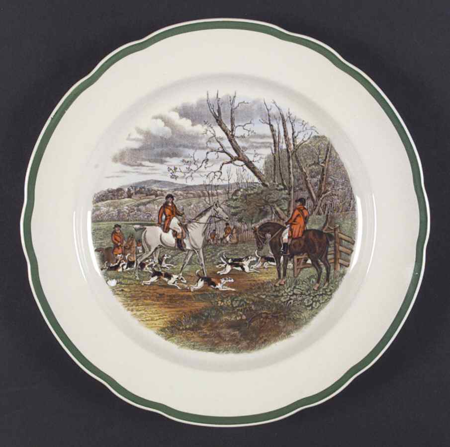 Herring Hunt, The Hunt (Green, Scalloped) Dinner Plate by Spode-1