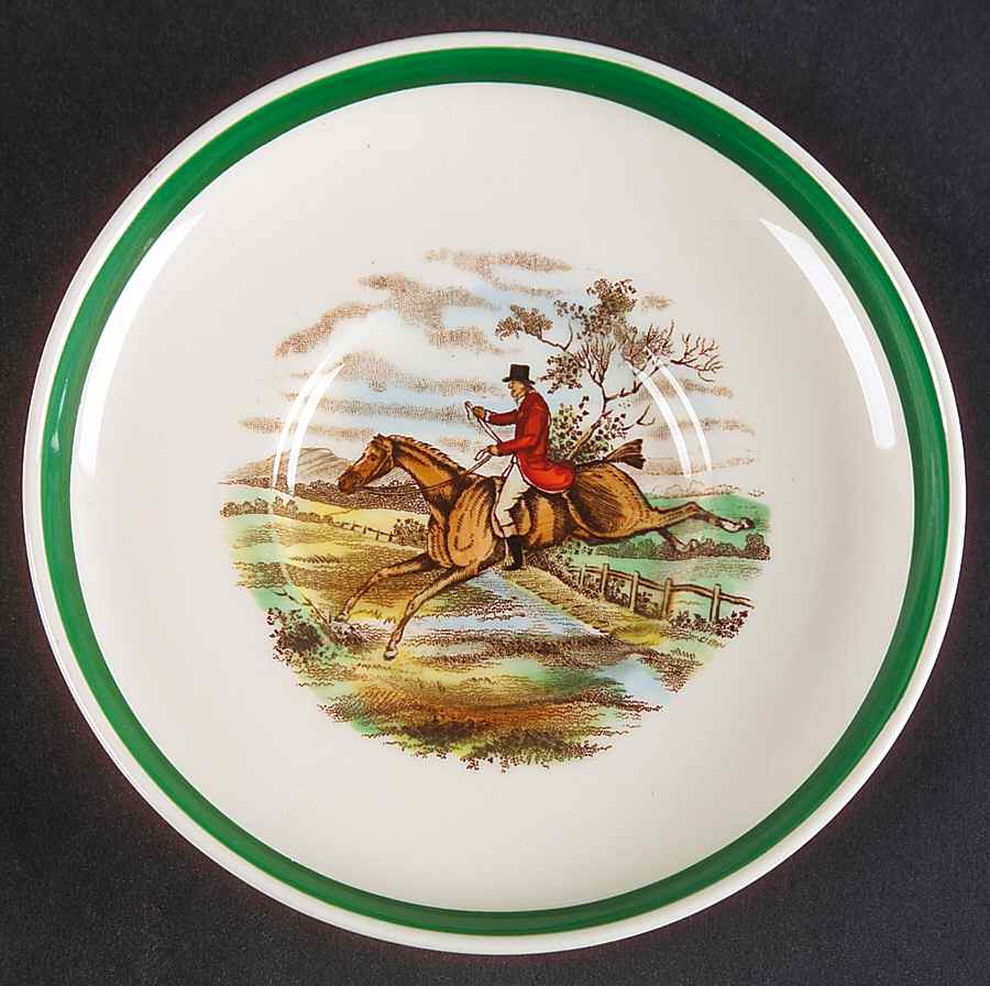 Herring Hunt, The Hunt (Green, Scalloped) Saucer for Flat Demitasse Cup by Spode-1