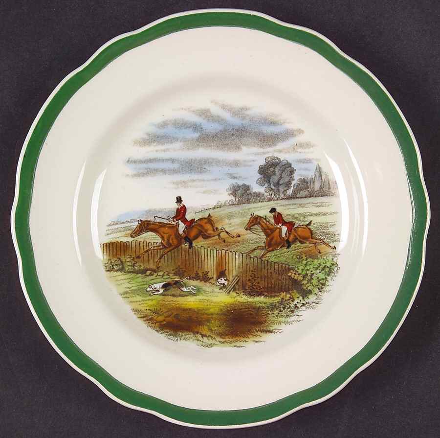 Herring Hunt, The Hunt (Green, Scalloped) Bread & Butter Plate by Spode-1