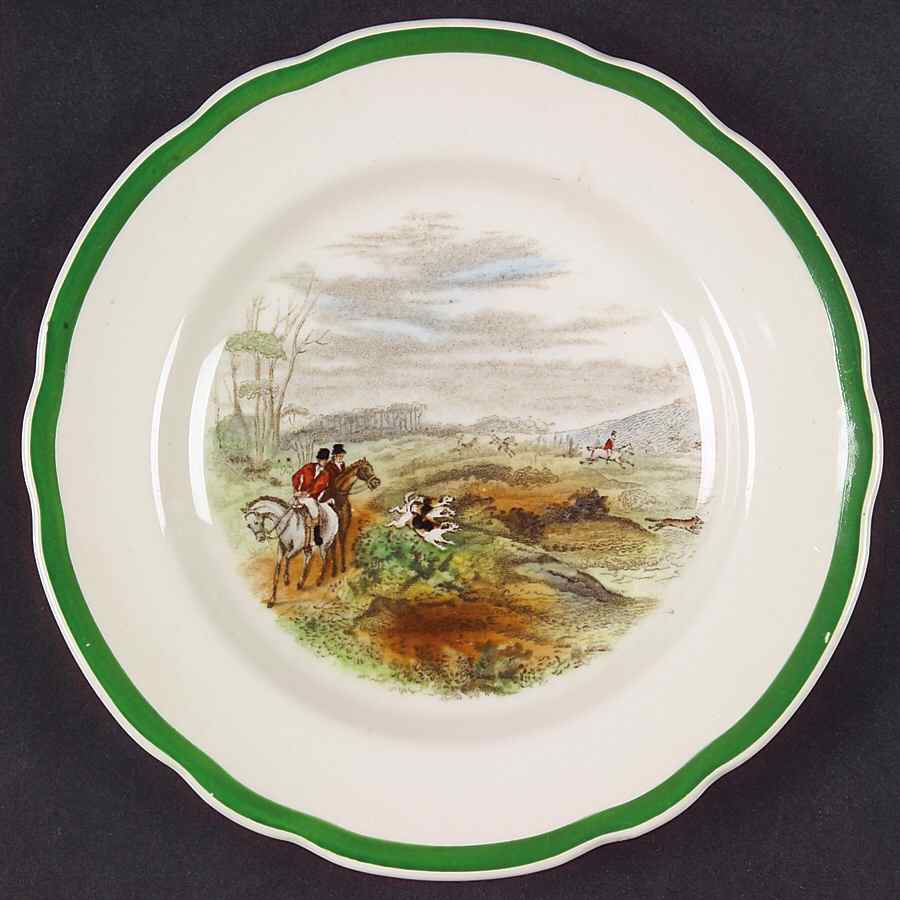 Herring Hunt, The Hunt (Green, Scalloped) Bread & Butter Plate by Spode-1