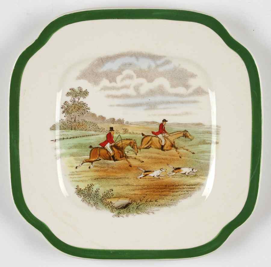 Herring Hunt, The Hunt (Green, Scalloped) Square Bread & Butter Plate by Spode-1