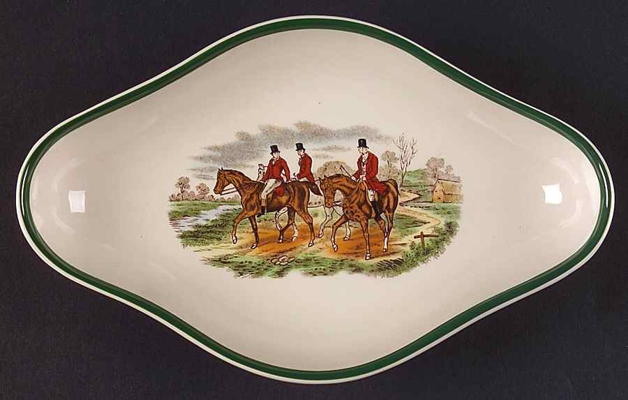 Herring Hunt, The Hunt (Green, Scalloped) Pickle Dish by Spode-1