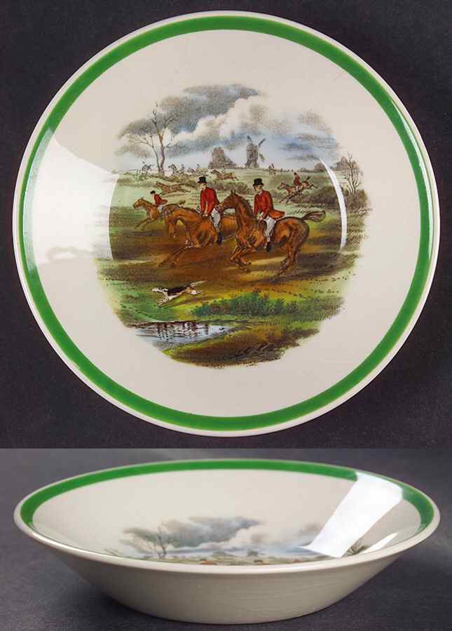 Herring Hunt, The Hunt (Green, Scalloped) Fruit/Dessert (Sauce) Bowl by Spode-1