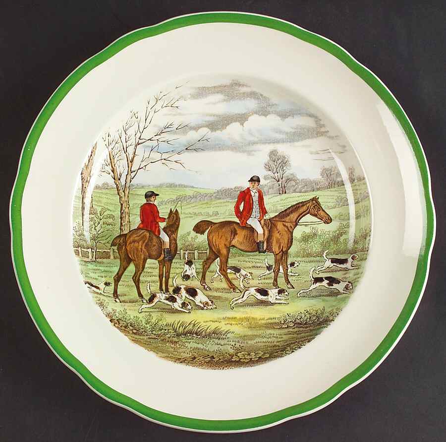 Herring Hunt, The Hunt (Green, Scalloped) Luncheon Plate by Spode-1