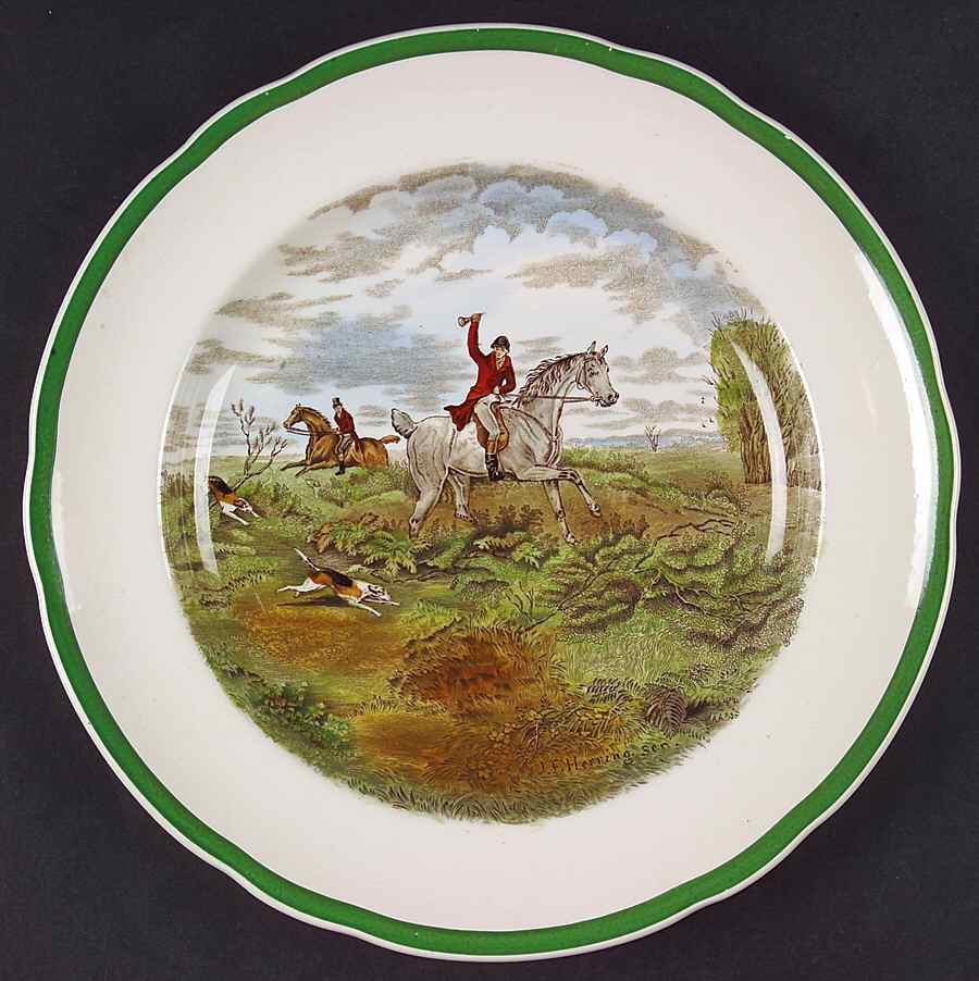 Herring Hunt, The Hunt (Green, Scalloped) Luncheon Plate by Spode-1