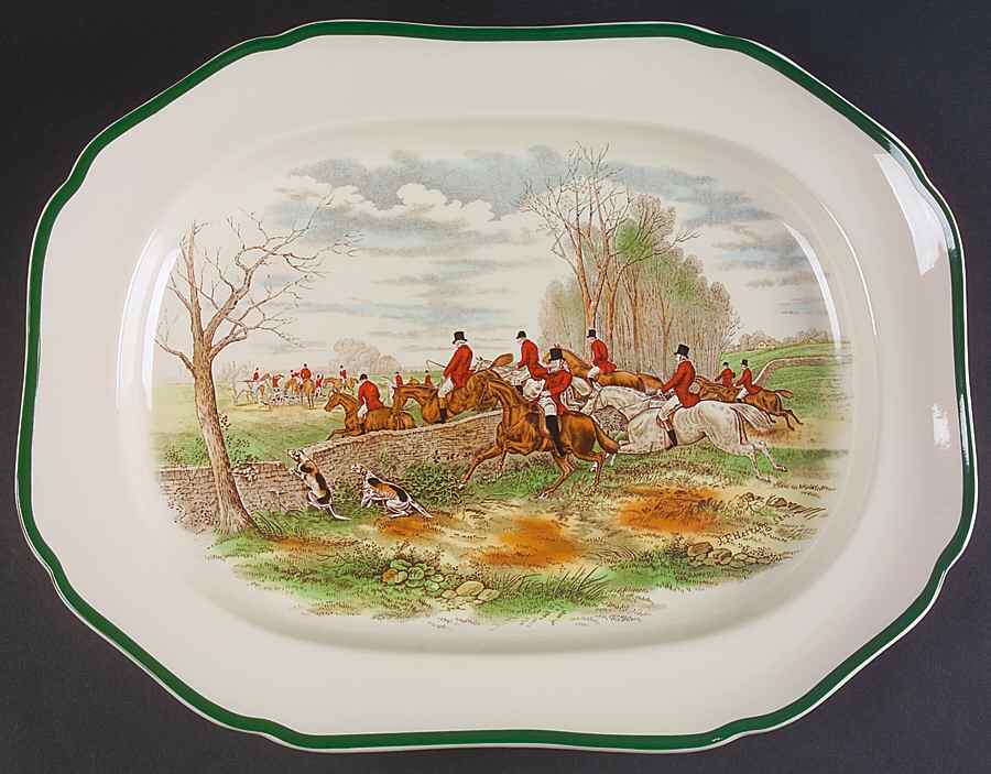 Herring Hunt, The Hunt (Green, Scalloped) 16" Oval Serving Platter by Spode-1