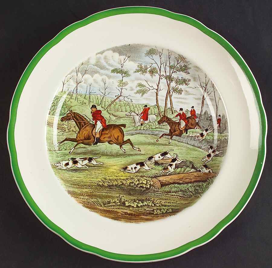 Herring Hunt, The Hunt (Green, Scalloped) Luncheon Plate by Spode-1