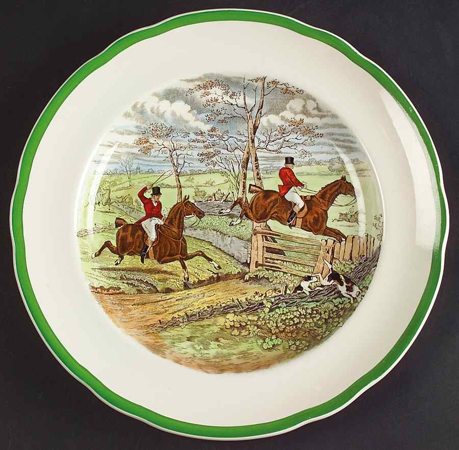 Herring Hunt, The Hunt (Green, Scalloped) Luncheon Plate by Spode-1