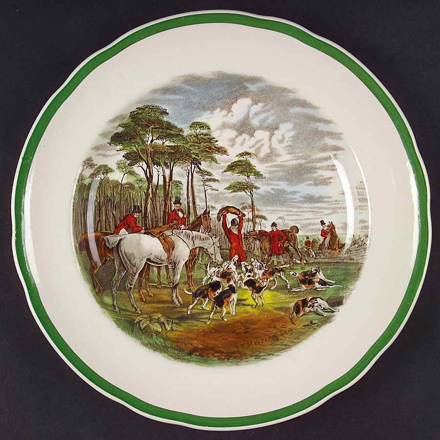 Herring Hunt, The Hunt (Green, Scalloped) Luncheon Plate by Spode-1