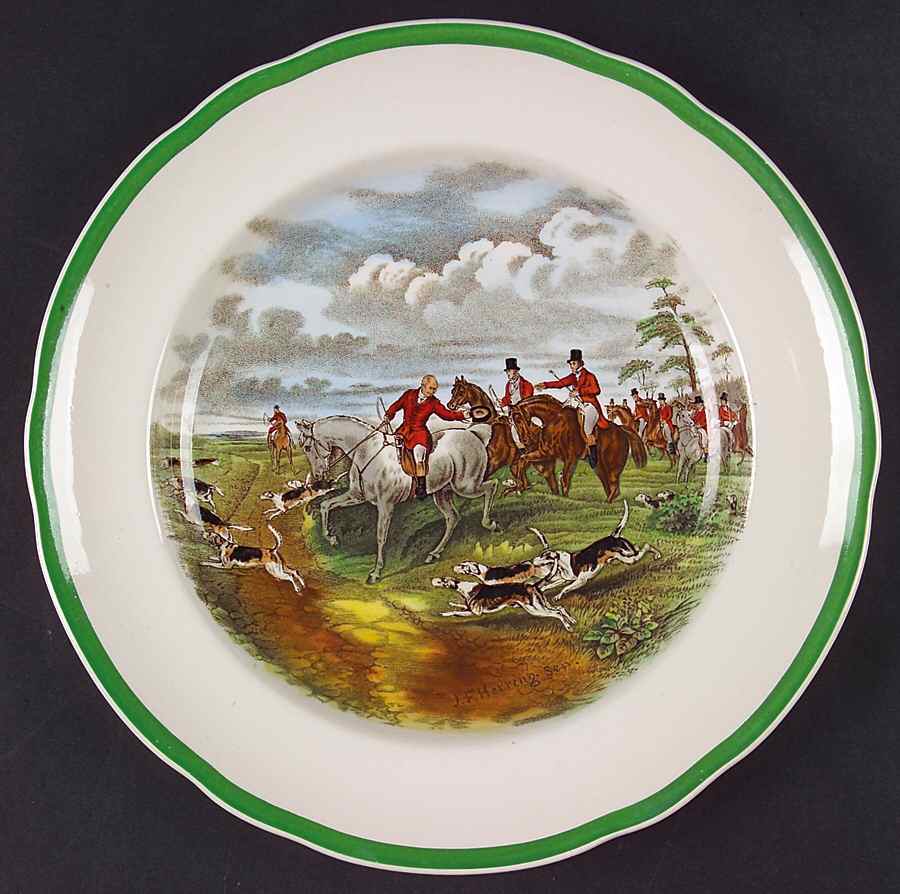 Herring Hunt, The Hunt (Green, Scalloped) Luncheon Plate by Spode-1