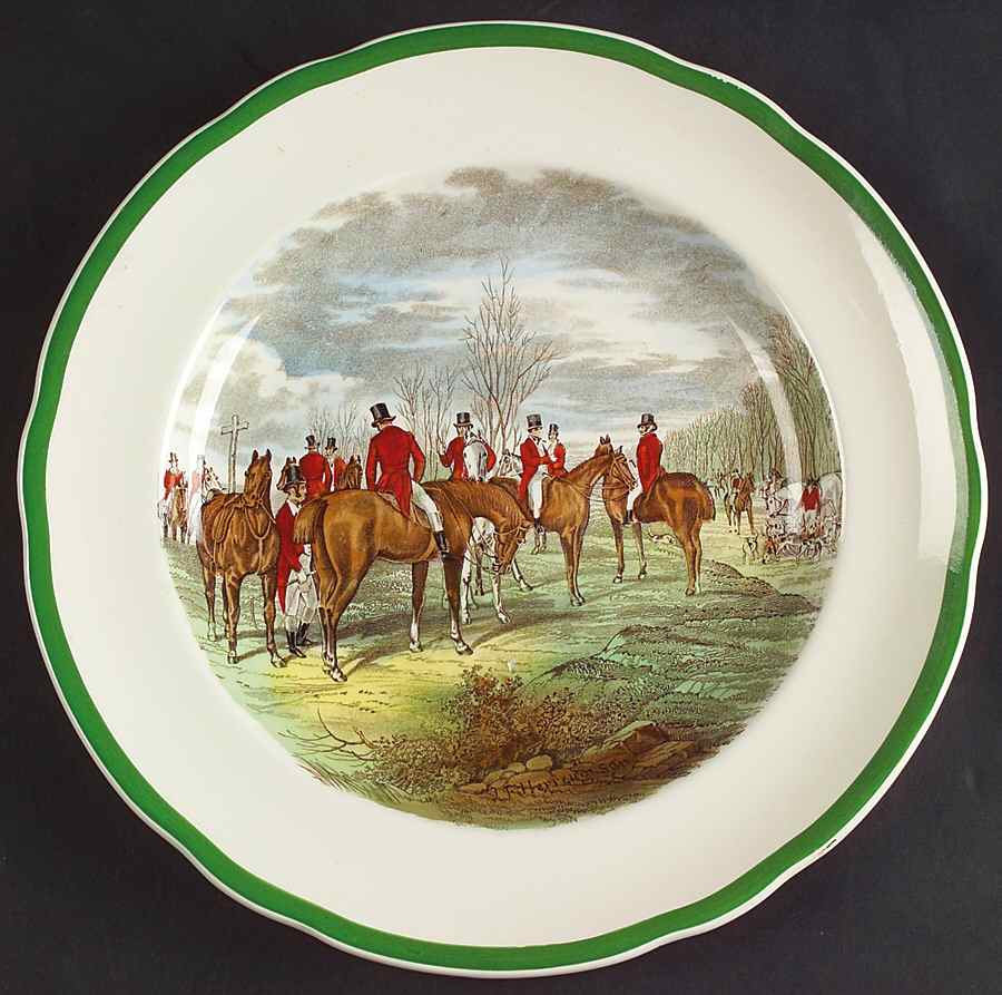 Herring Hunt, The Hunt (Green, Scalloped) Luncheon Plate by Spode-1