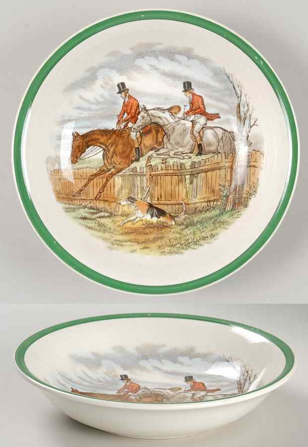 Herring Hunt, The Hunt (Green, Scalloped) Coupe Cereal Bowl by Spode-1
