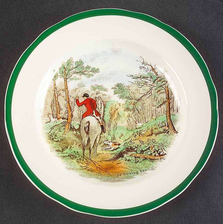 Herring Hunt, The Hunt (Green, Scalloped) Salad Plate by Spode-1