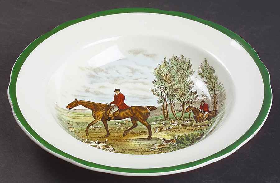 Herring Hunt, The Hunt (Green, Scalloped) Rim Soup Bowl by Spode-1