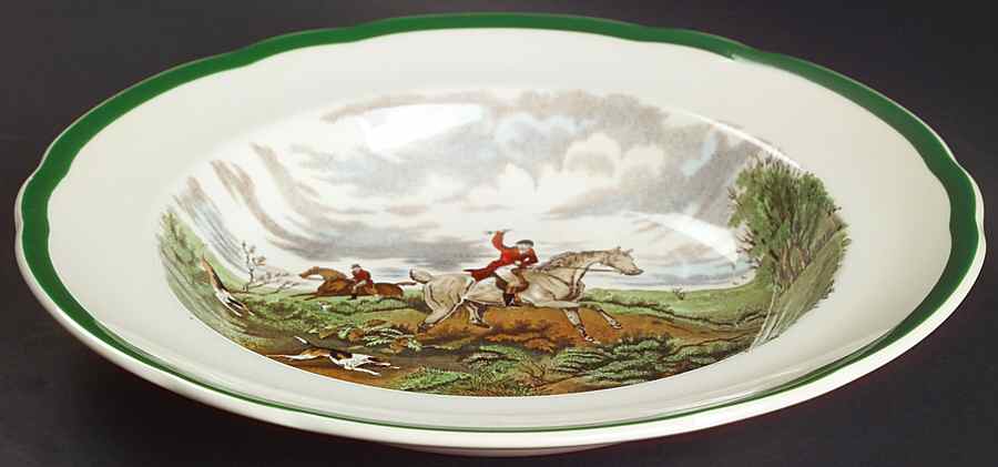 Herring Hunt, The Hunt (Green, Scalloped) Large Rim Soup Bowl by Spode-1