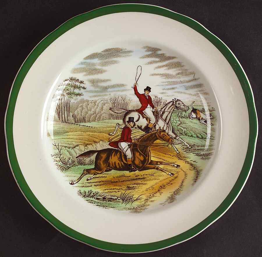 Herring Hunt, The Hunt (Green, Scalloped) Salad Plate by Spode-1