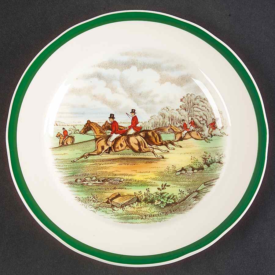 Herring Hunt, The Hunt (Green, Scalloped) Salad Plate by Spode-1