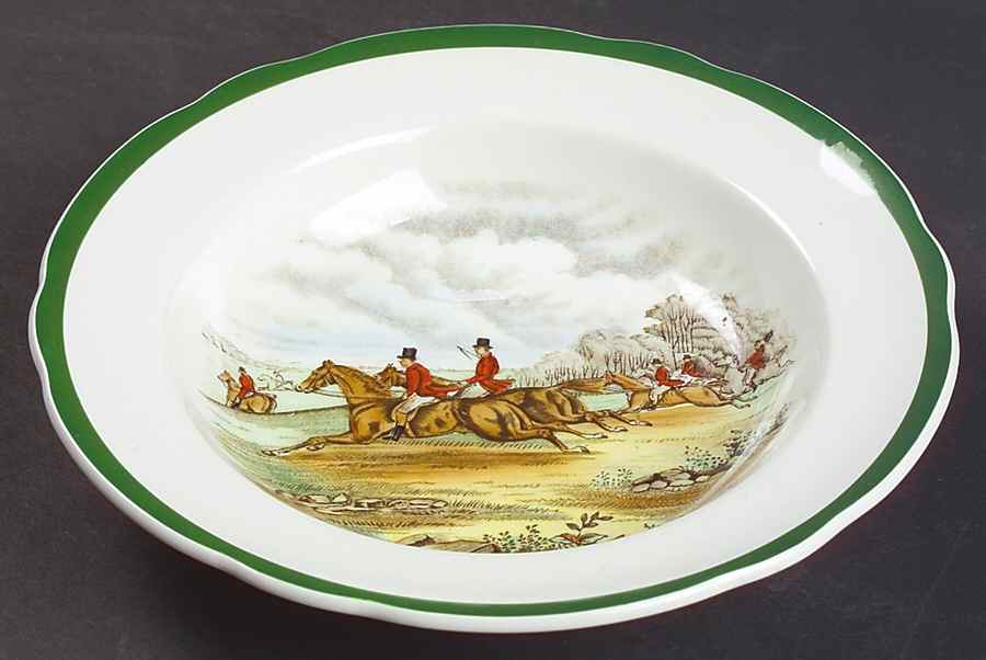 Herring Hunt, The Hunt (Green, Scalloped) Rim Soup Bowl by Spode-1
