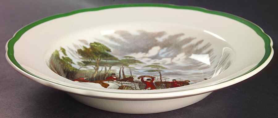 Herring Hunt, The Hunt (Green, Scalloped) Large Rim Soup Bowl by Spode-1