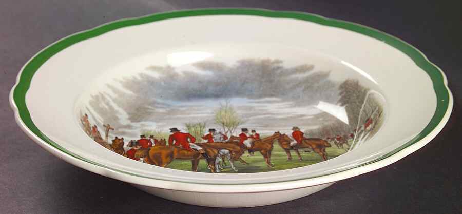 Herring Hunt, The Hunt (Green, Scalloped) Large Rim Soup Bowl by Spode-1