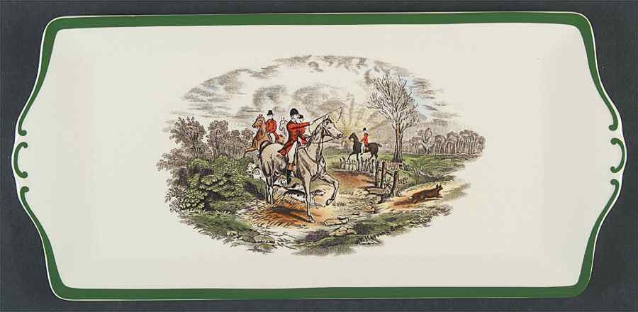 Herring Hunt, The Hunt (Green, Scalloped) Large Sandwich Tray by Spode-1
