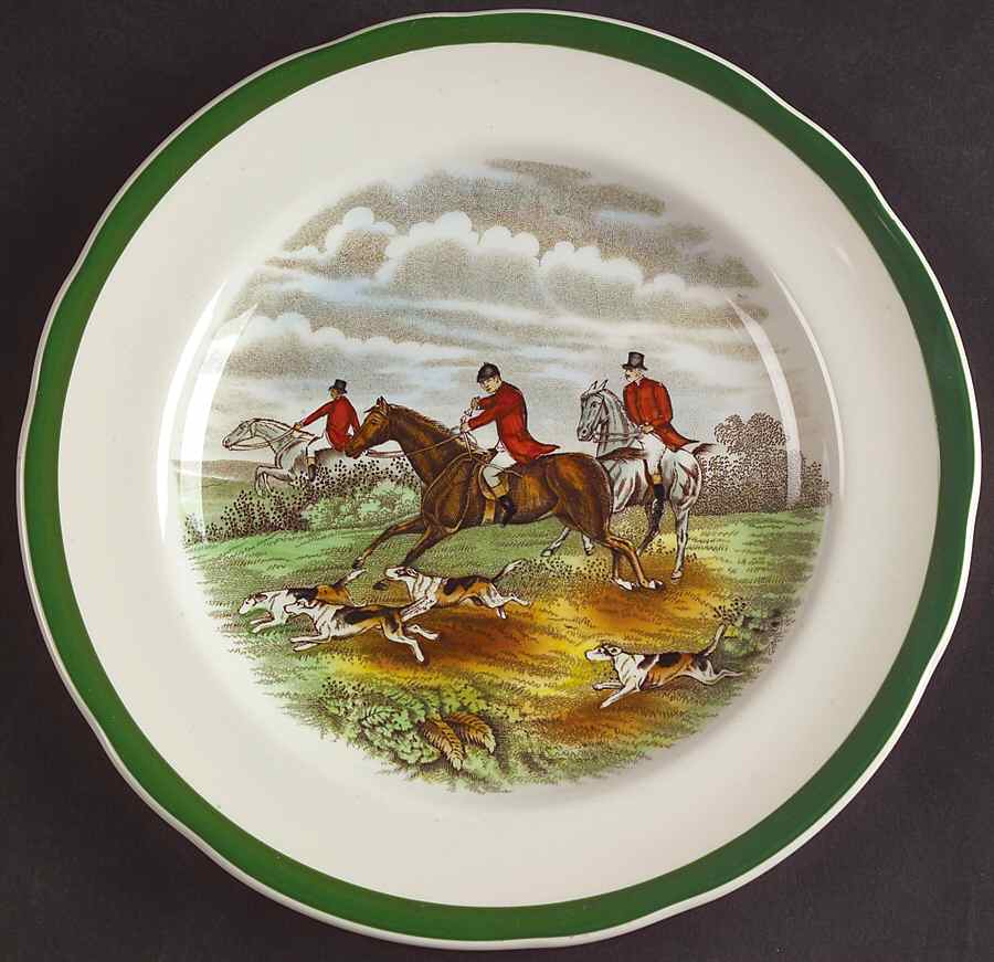 Herring Hunt, The Hunt (Green, Scalloped) Salad Plate by Spode-1