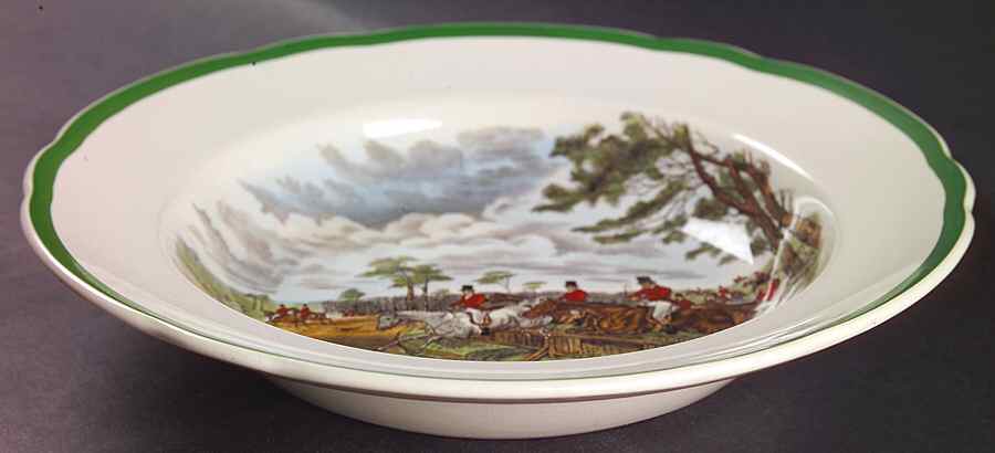 Herring Hunt, The Hunt (Green, Scalloped) Large Rim Soup Bowl by Spode-1