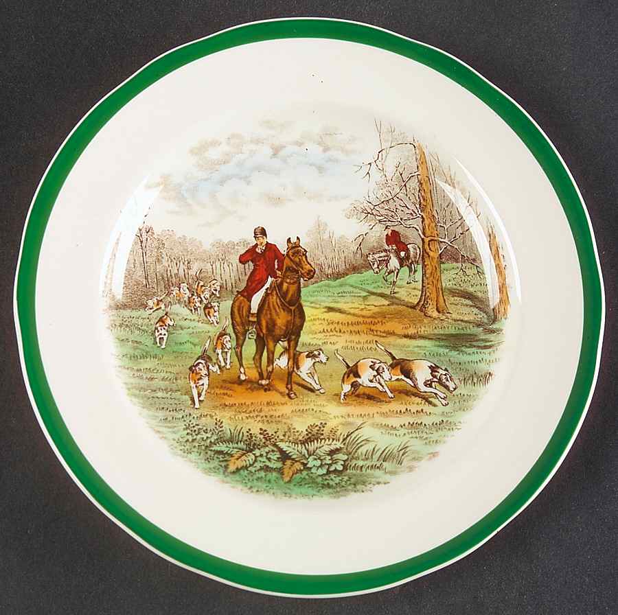 Herring Hunt, The Hunt (Green, Scalloped) Salad Plate by Spode-1